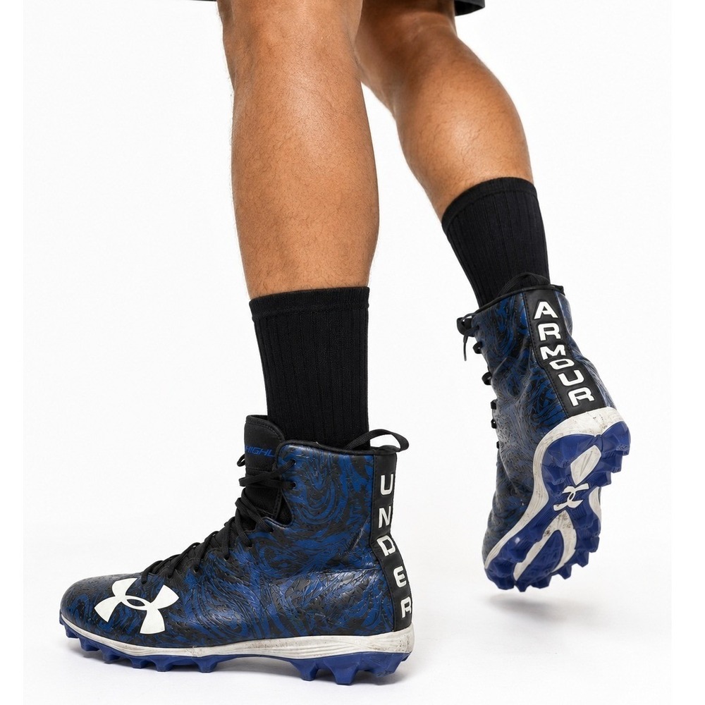 Under Armour Mens Football Cleats Blue Black Size 9.5 High Top Camo Sports Shoes